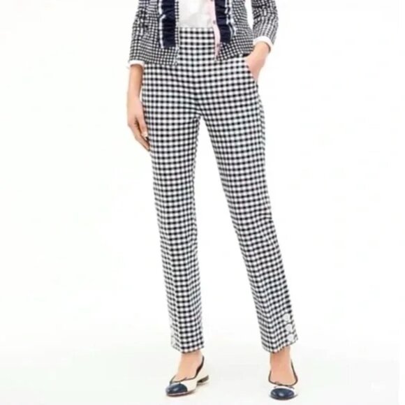 J. Crew Pants - J. Crew Remi Pant Gingham Button Leg Navy White Size 16T 16 TALL EUC
